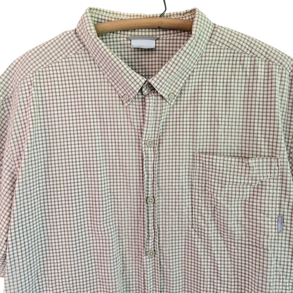 Columbia Mens XXL Beige Plaid Short-Sleeve Button-Up Shirt 100% Cotton Casual We - Picture 5 of 8